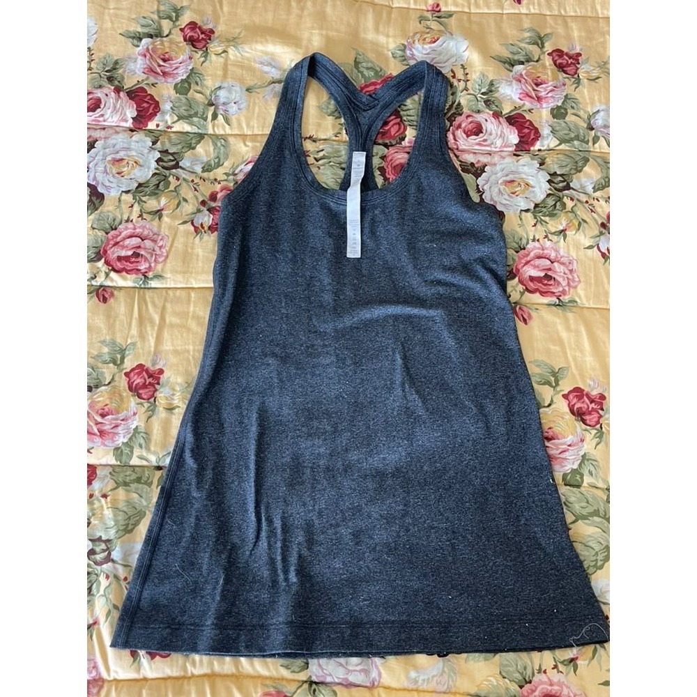 Lululemon Cool Racerback Tank Top Heathered Black Dark Gray 6 Yoga pilates gym